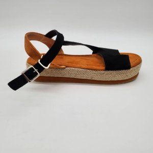 Rosy Womens Espadrilles Sandals Black Brown Ankle Strap Wedge Buckle EUR‎ 38